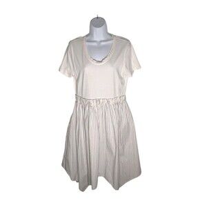 Donna Karan Cotton Modal Sundress Sz L T-Shirt Stripes Coastal Teacher Pockets